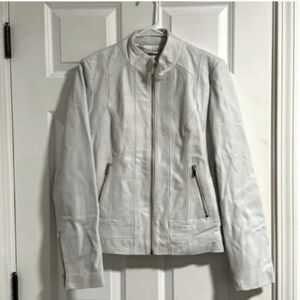 Wilsons Leather White Zip-Front Leather Moto Jacket